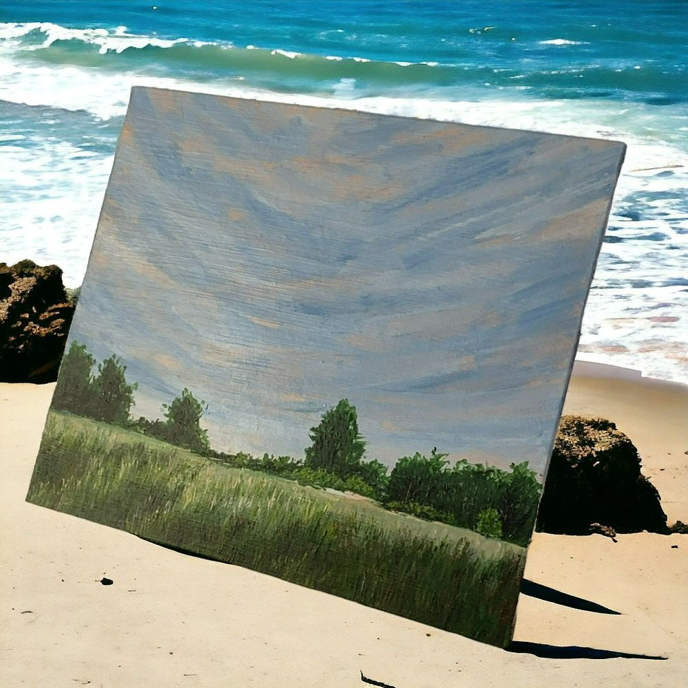 Across the Fields, 8" x 10" Landscape Acrylic on Canvas Nature Painting by Deb B - Picture 2 of 7